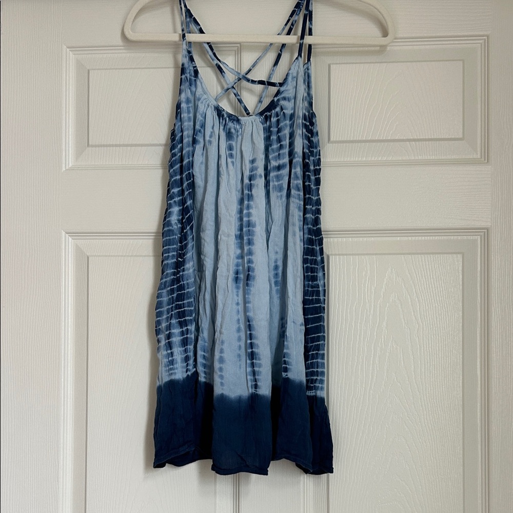 Elan Blue Tie-Dye Crisscross Strap Beach Dress